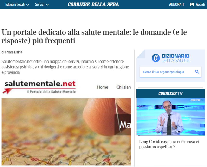 Corriere della Sera: Un portale dedicato alla salute mentale