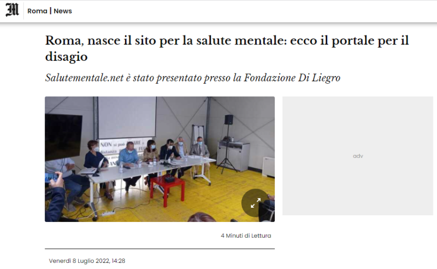 Il Messaggero. Roma, nasce il sito per la salute mentale: ecco il portale per il disagio