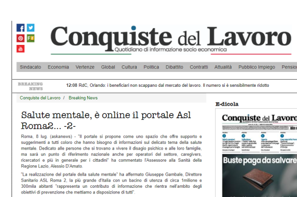 Conquiste del lavoro. Salute mentale, è online il portale della Asl Roma 2
