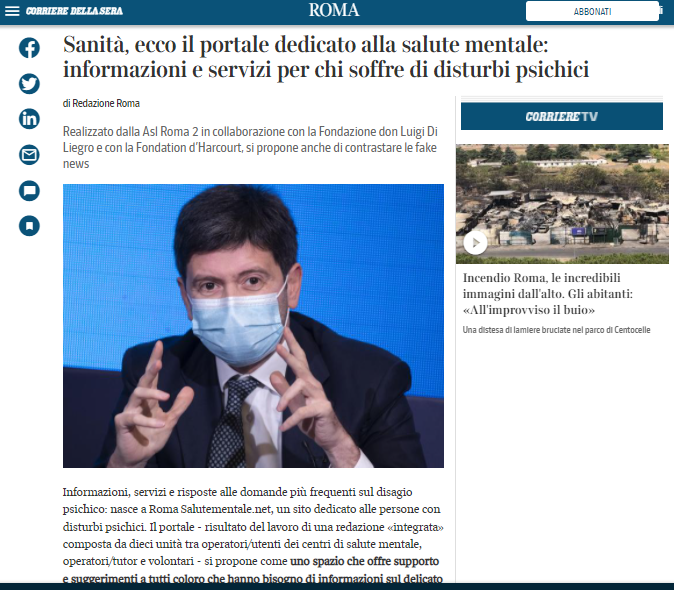 Corriere della Sera. Sanità, ecco il portale dedicato alla salute mentale: informazioni e servizi per chi soffre di disturbi psichici
