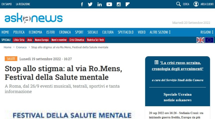 AskaNews. Stop allo stigma: al via Ro.Mens, Festival della Salute mentale