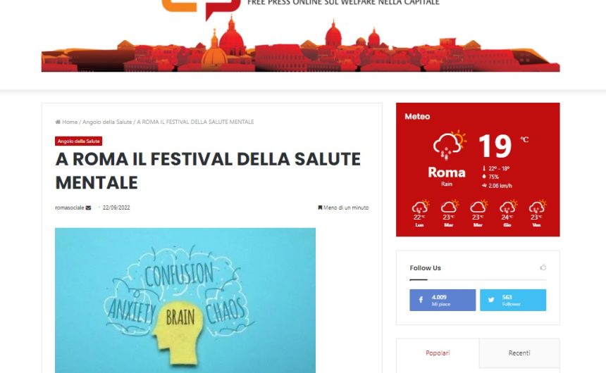 romasociale RomaSociale.com. A Roma il Festival della Salute Mentale