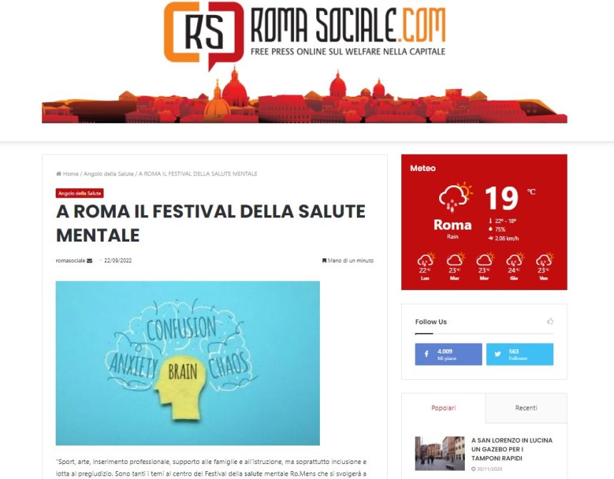 RomaSociale.com. A Roma il Festival della Salute Mentale