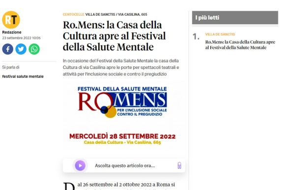 RomaToday. RO.MENS: la Casa della Cultura apre al Festival della Salute Mentale