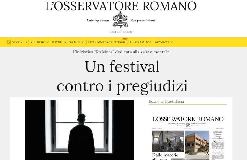 l'osservatore romano L’OSSERVATORE ROMANO. RO.MENS: Un festival contro i pregiudizi