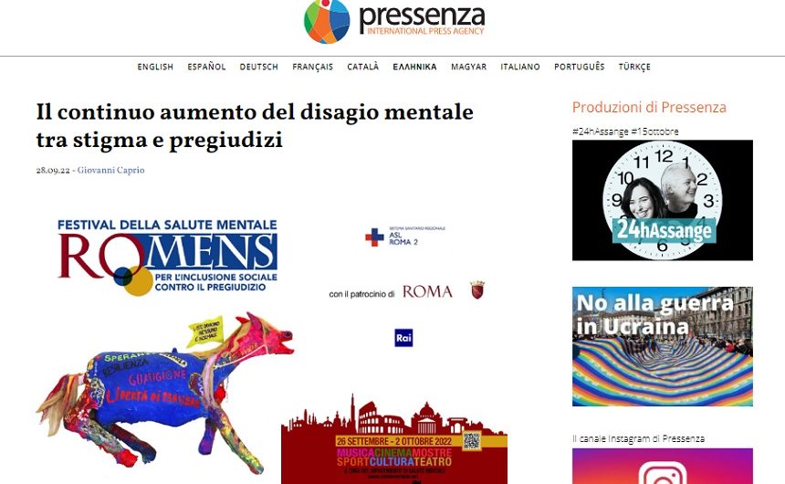 Pressenza international press agency. RO.MENS: Il continuo aumento del disagio mentale tra stigma e pregiudizi