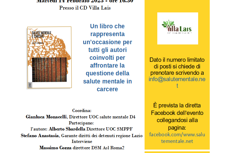Salute mentale e carcere. Incontro con Alberto Sbardella Direttore UOC SMPPF Rebibbia