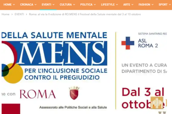 Roma: al via la II edizione di RO.MENS il Festival della Salute mentale dal 3 al 10 ottobre
