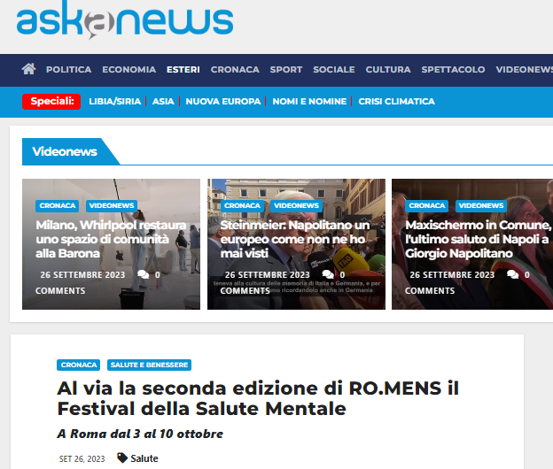 romens aska Al via la seconda edizione di RO.MENS il Festival della Salute Mentale