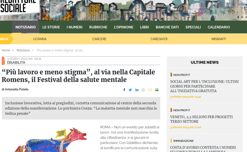 Immagine “Più lavoro e meno stigma”, al via Romens, il Festival della salute mentale