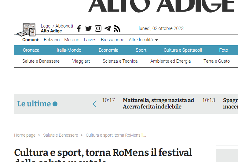 alto adige romens Cultura e sport, torna RoMens il festival della salute mentale