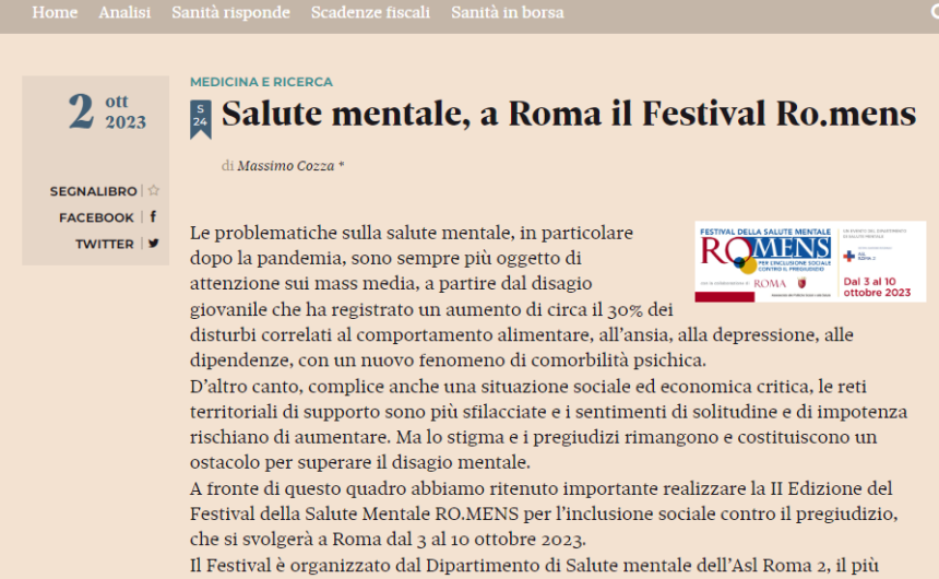 sanità Salute mentale, a Roma torna il Festival Ro.mens con la sua seconda edizione