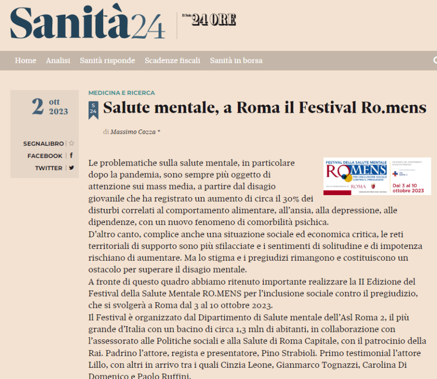 Salute mentale, a Roma torna il Festival Ro.mens con la sua seconda edizione