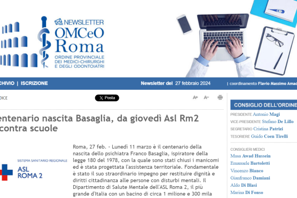 Centenario nascita Basaglia, da giovedì Asl Rm2 incontra scuole