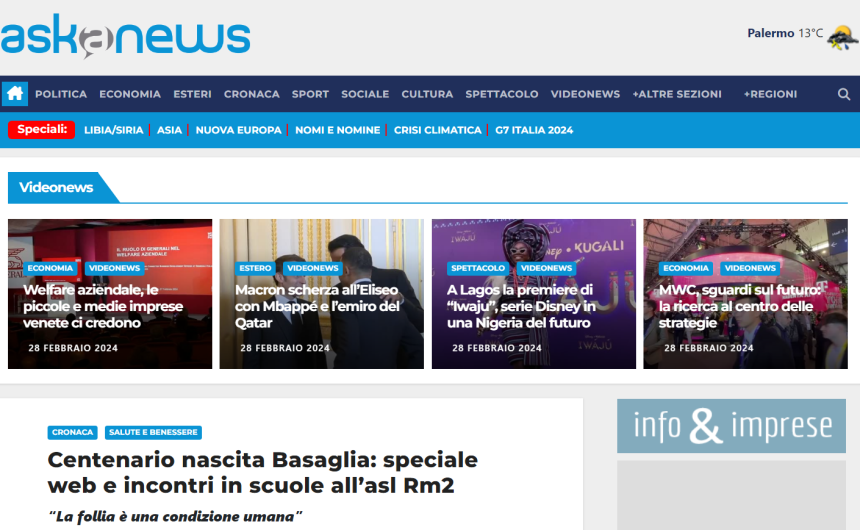 askanews Centenario nascita Basaglia: speciale web e incontri in scuole all’asl Rm2