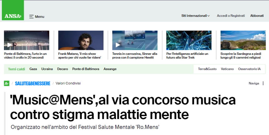 ‘Music@Mens’,al via concorso musica contro stigma malattie mente