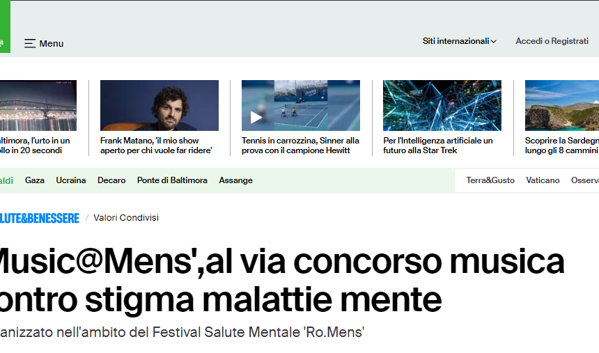 ‘Music@Mens’,al via concorso musica contro stigma malattie mente