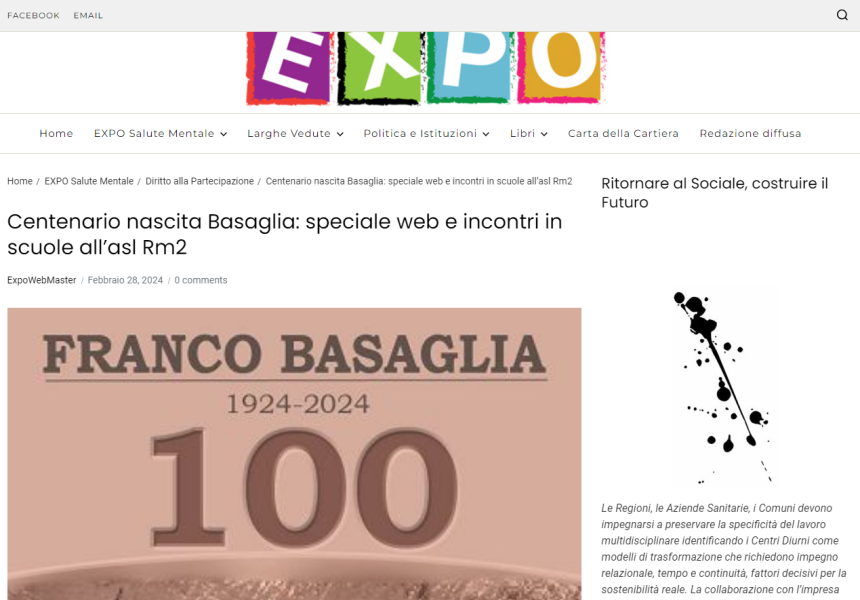 Centenario nascita Basaglia: speciale web e incontri in scuole all’asl Rm2