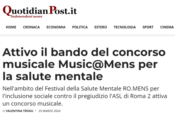 Attivo il bando del concorso musicale Music@Mens per la salute mentale