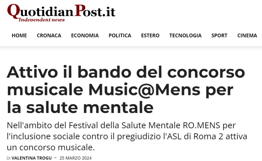 Attivo il bando del concorso musicale Music@Mens per la salute mentale