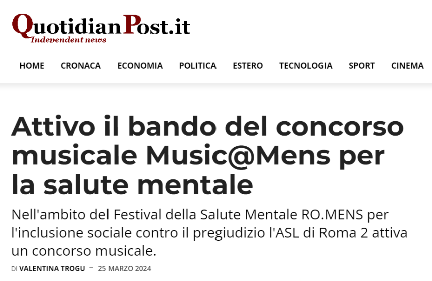Attivo il bando del concorso musicale Music@Mens per la salute mentale