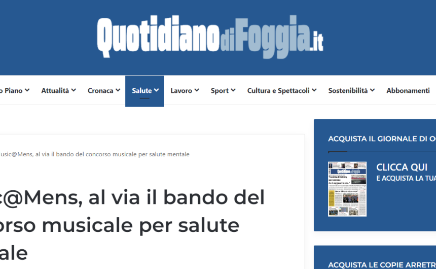 quotidianofoggia Music@Mens, al via il bando del concorso musicale per salute mentale