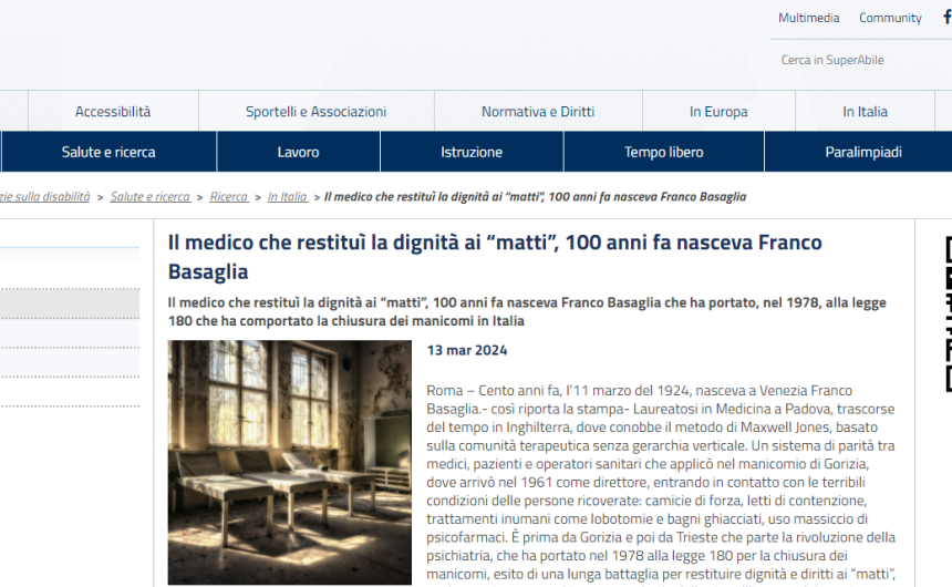 superabile Il medico che restituì la dignità ai “matti”, 100 anni fa nasceva Franco Basaglia