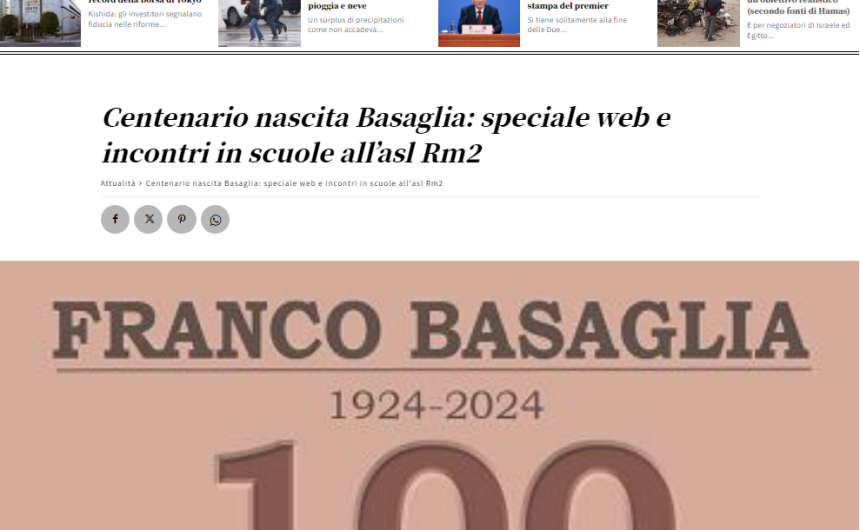 venezia24 Centenario nascita Basaglia: speciale web e incontri in scuole all’asl Rm2