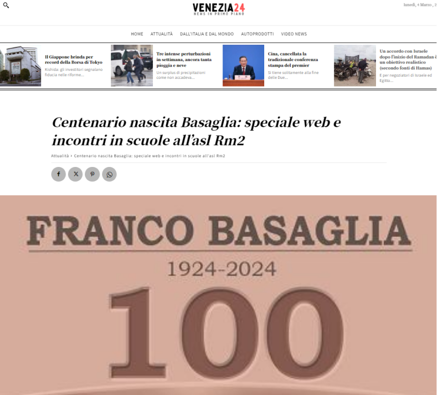 Centenario nascita Basaglia: speciale web e incontri in scuole all’asl Rm2